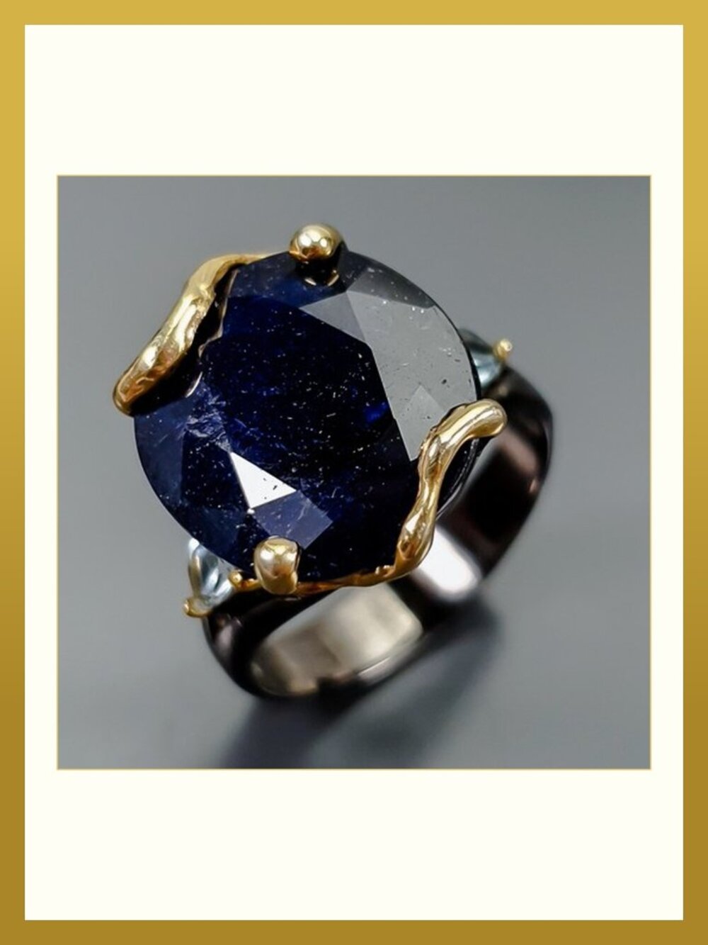RING 8CT Blue Sapphire with Blue Topaz highlights 925 Size 7.5